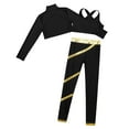 thumbnail image 4 of Alvivi Girls 3Pcs Gymnastic Workout Skating Dance Outfits Mock Neck Crop Top with Pants Set Black&Gold 6, 4 of 5