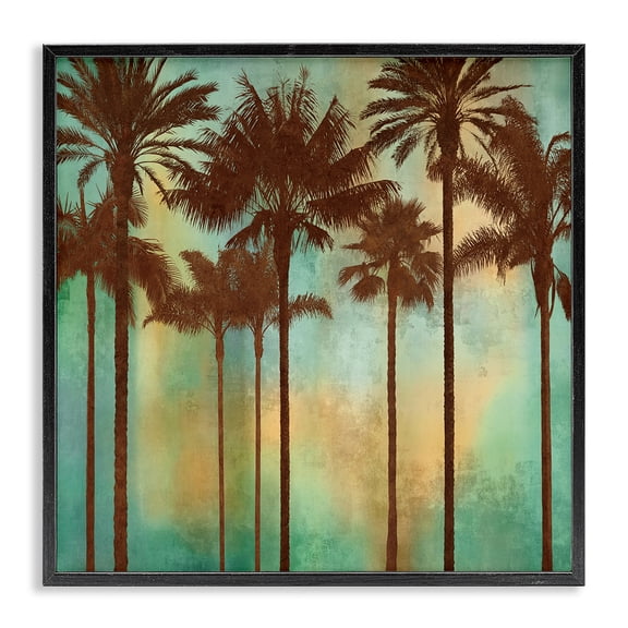 Stupell Industries Palm Trees over Gradient Landscape & Nature Painting Black Framed Art Print Wall Art, 12 x 12