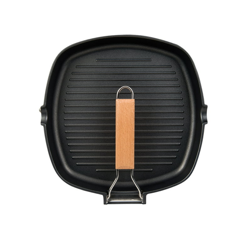 MasterPan Non-Stick Grill and Griddle Pan with Removable Handle, 15  (Innovative Series), black and Brown