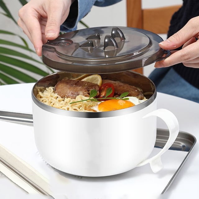 Xihbxyly Tazón Instantáneo de Acero Inoxidable, Tazón Duradero para Sopa y Arroz, Lonchera Multifunción, Contenedor para Almacenar Alimentos, Diseño de Drenaje Práctico, Fácil de Limpiar, Blanco, 16,