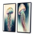 thumbnail image 3 of Designart "Colorful Deepsea Jellyfish Display I" Animal Fish Framed Wall Art Set Of 2 - Children's Art Blue Gallery Wall Frame Set For Home Decor, 3 of 6