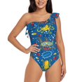 thumbnail image 4 of Daiia Animals1 Women's One Piece Swimsuits Personalized One Shoulder Swimwear Asymmetric Ruffle Bathing Suits-Small, 4 of 8