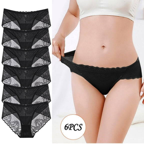 OSFVNOXV Lace Underwear for Women Cheeky Panties Bikini Bottom Comfort Breathable Sheer No Show Low Rise Black Underwear 6 Pack