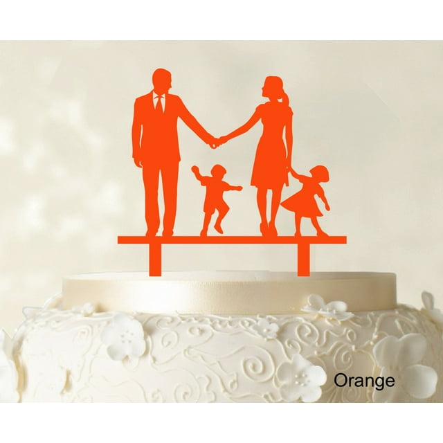 Wedding Cake Topper Family Silhouette Bride And Groom With Child Cake Toppers Color Option Available 6-7 Inches Wide