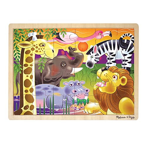 Melissa & Doug Puzzle en Bois de Safari des Plaines Africaines avec Plateau de Rangement (24 Pièces)