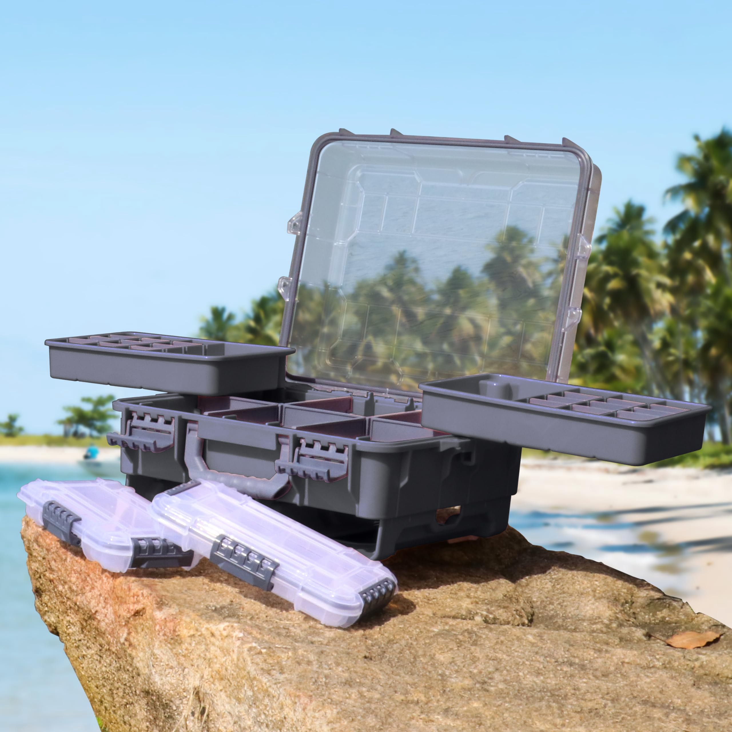 Universal Fishing Tackle Box With Two Small Tray  Removal Inside Design Waterproof Trunk Storage Thicker Floating Airtight Stowaway Xmas Surprise Gifts For Men Women
