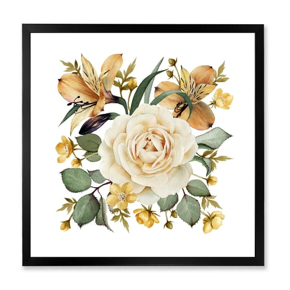 Designart 'Ancient White Rose' Traditional Framed Art Print