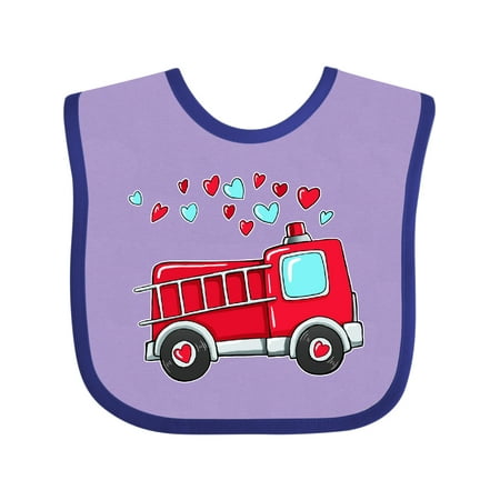 Inktastic Valentine Fire Truck with Hearts Boys or Girls Baby Bib