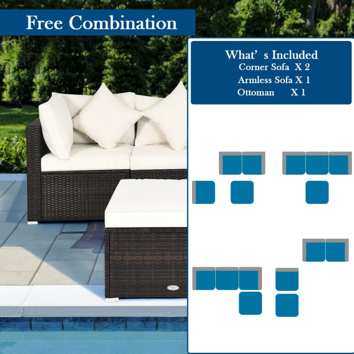 Aimee Lii 4 Pcs Ottoman Garden Deck Patio Rattan Wicker Furniture Set Cushioned Sofa, Outdoor Deck Furniture, White Aimee Lii 4 Pcs Ottoman Garden Deck Patio Rattan Wicker Furniture Set Cushioned Sofa, Outdoor Deck Furniture, White