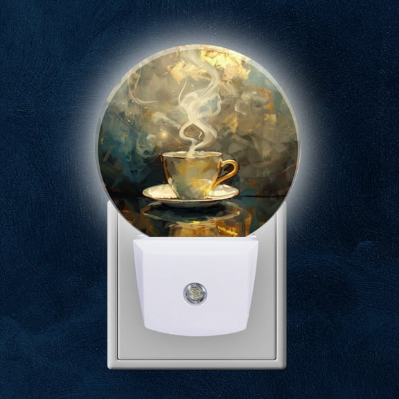 Night Light Plug into Wall,Dusk to Dawn Sensor Auto-On/Off for Bathroom, Hallway,Kids Room-Steaming Coffee Cup Against Dark Background
