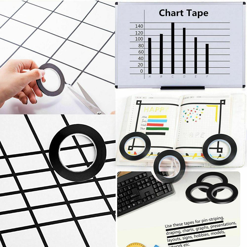 66m x 3mmSelf Adhesive Whiteboard Grid Gridding Marking Tape Non Magnetic Black 