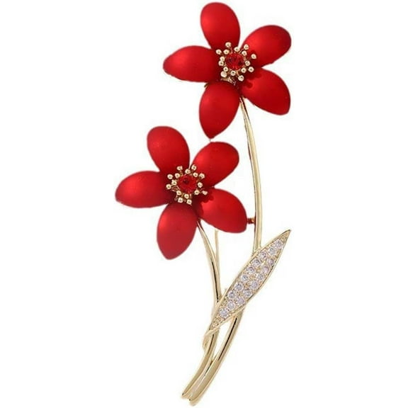 Red Flower Brooch for Women Men Stylish Wedding Party Banquet Crystal Brooches Elegant Clothing Hat Bag Ornament Dainty Dress Accessories Valentine's Day Mother's Day Birthday Jewelry Gift for Lover