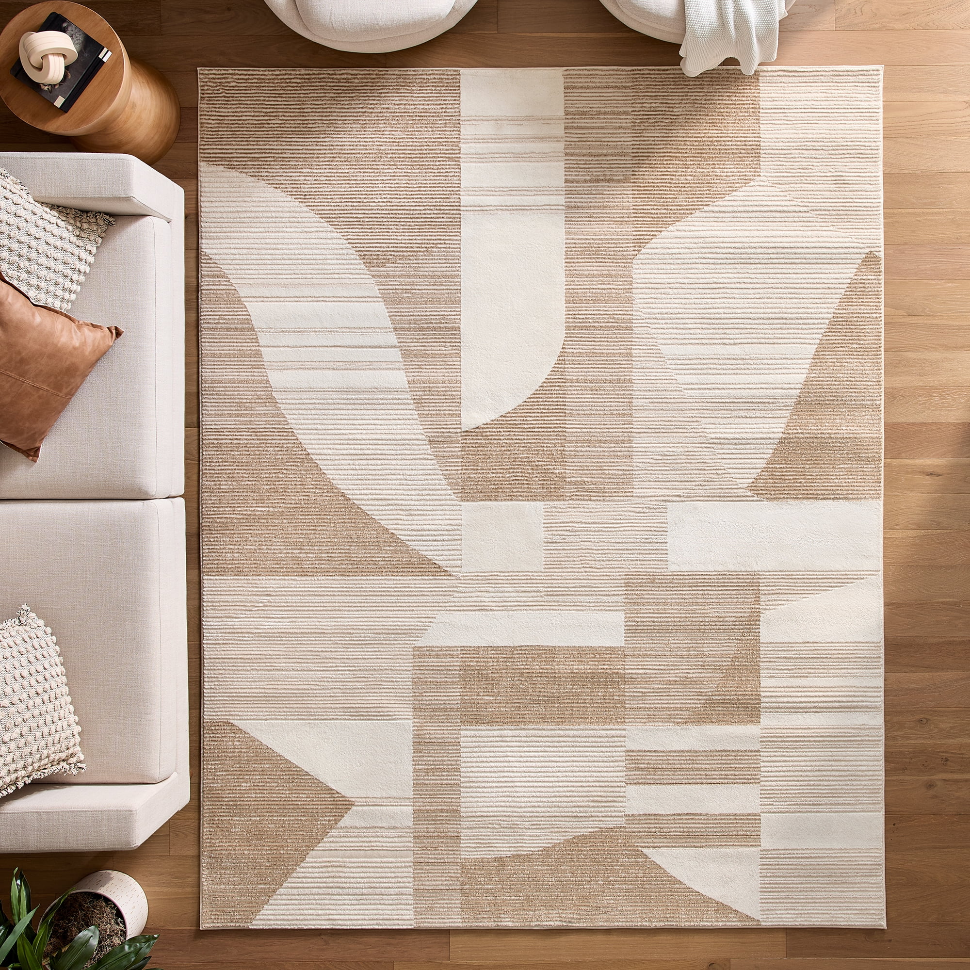 Better Homes & Gardens Neutral Modern Shapes Abstract Indoor Area Rug, 7'10"x10'