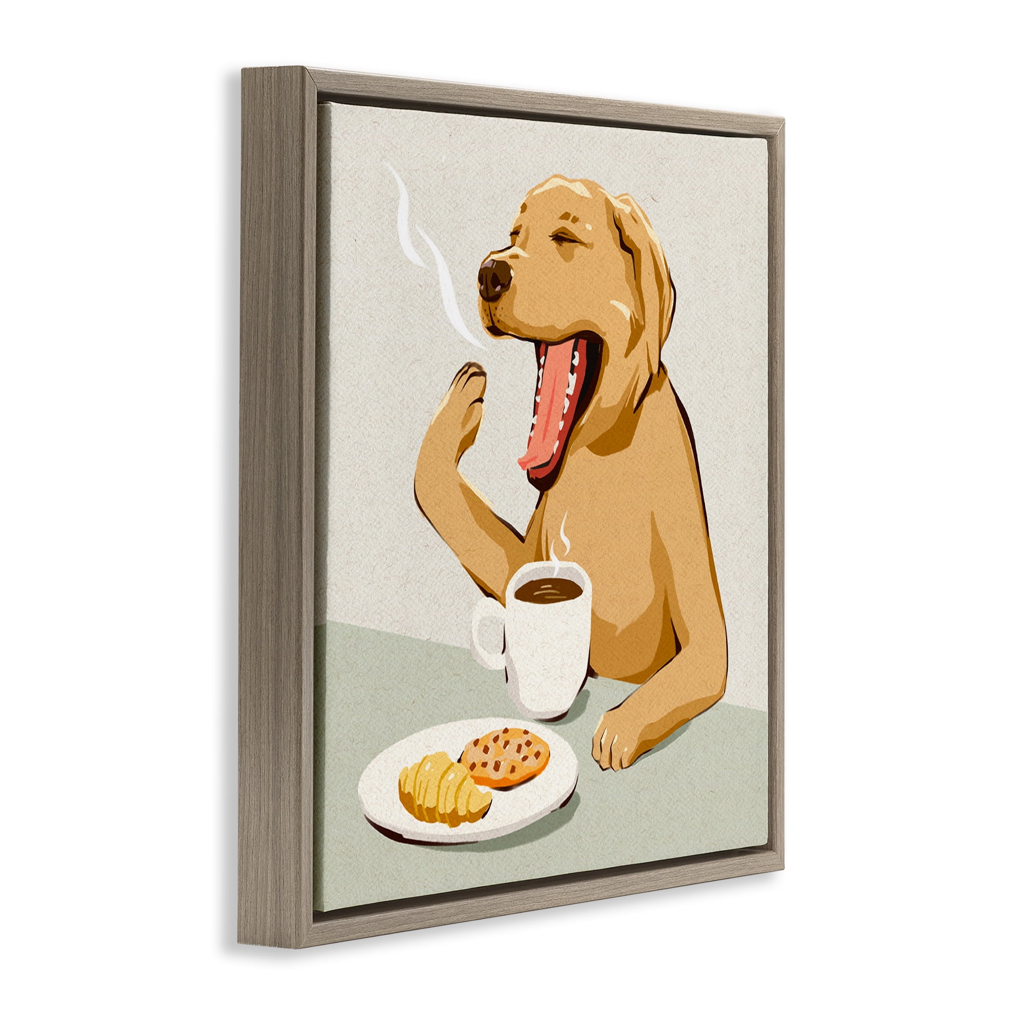 Stupell Industries Yawning Dog Morning Coffee Brown Framed Floater Canvas Wall Art, design by Ziwei Li