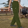 thumbnail image 2 of Defitshape Women's Cargo Jeans Washed Straight Leg Full Length Loose Fit Vintage Fashion Long High Waist Elastic Carpenter Denim Pants Army Green X-Large, 2 of 5
