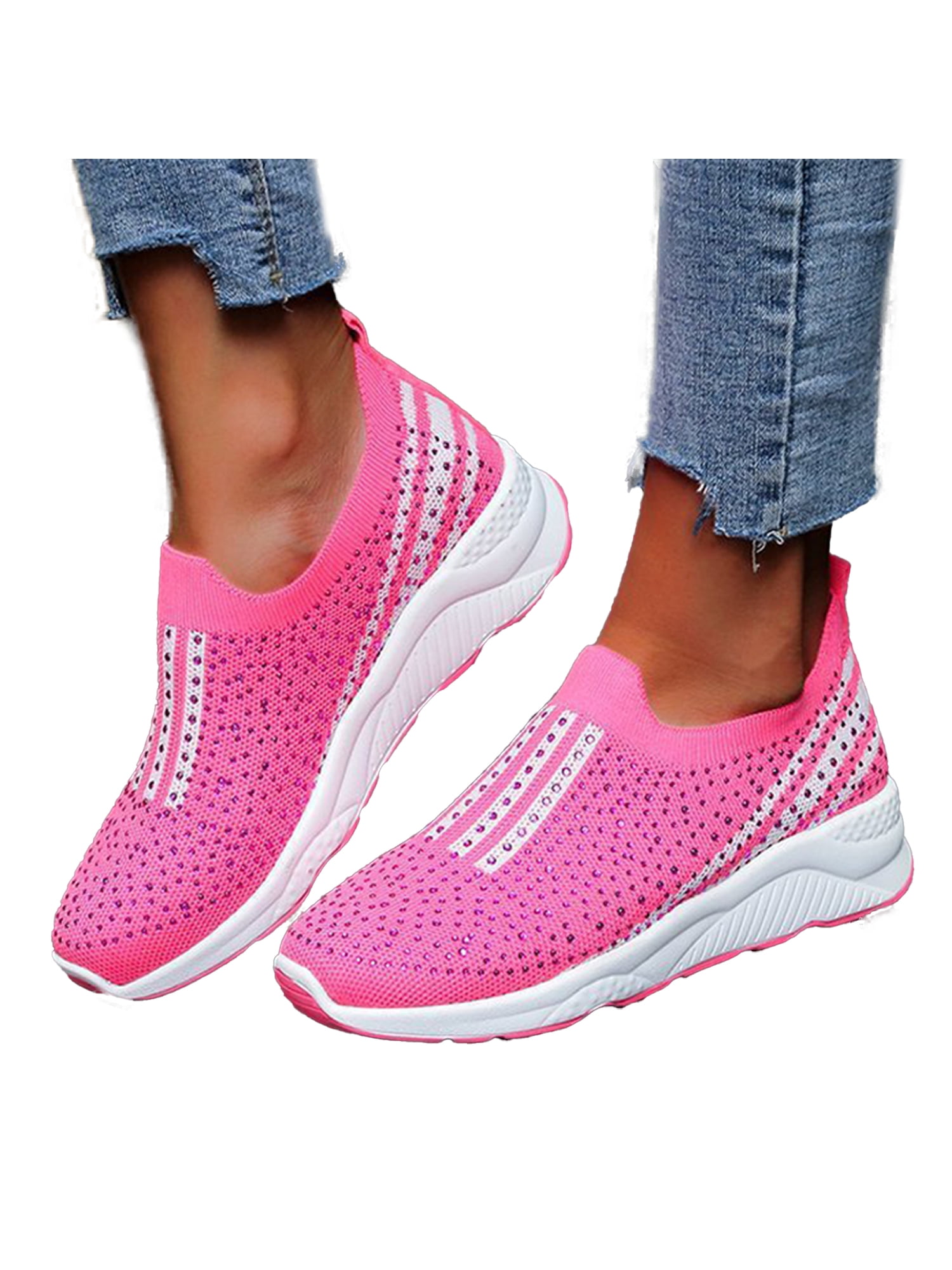 New Womens Casual Sneakers Flat Slip On Diamante Zip Trainers Pumps Shoes Sizes