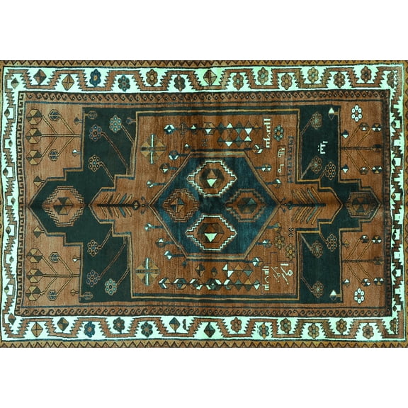 Ahgly Company Indoor Rectangle Persian Turquoise Blue Traditional Area Rugs, 5' x 7'