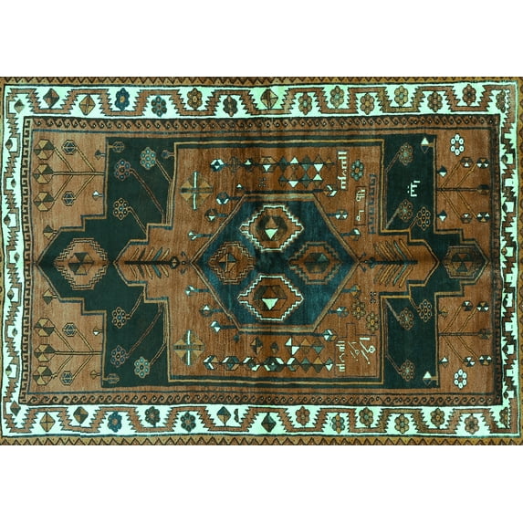 Ahgly Company Machine Washable Indoor Rectangle Persian Turquoise Blue Traditional Area Rugs, 8' x 10'