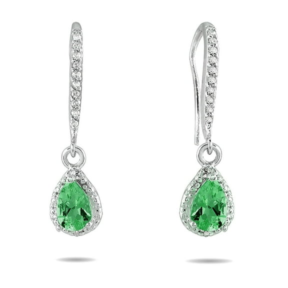 SZUL Women's Emerald and Diamond Dangle Earrings in 10K White Gold