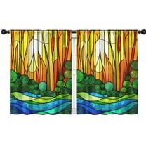 Blackout Kids Curtains,Stained Glass Landscape Childrens Insulated Curtains Set Of 2,Bedroom Essentials,Toddler Room Decor 42x54in(106x137cm)