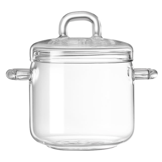 Transparent Glass Dessert Bowl with Lid and Thickened Handle for Kitchen Use Soup Noodles Porridge 1Pc