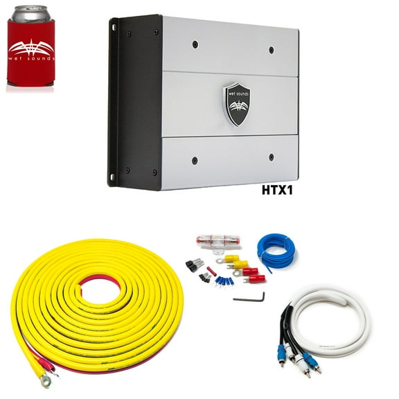 Wet Sounds HTX1 Package: 650 Watt Subwoofer Amplifier & Stinger 7-Meter 4-Gauge Amplifier Wiring Kit w/ RCAs