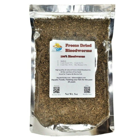 5oz Bloodworms, Freeze Dried Fresh Grade A Floating Bloodworms for All Tropical Fish, Bettas, Discus, Cichlids, Community Fish, Turtles, Carnivore Tropical Fish, Carnivorous Plants. 5oz Bag