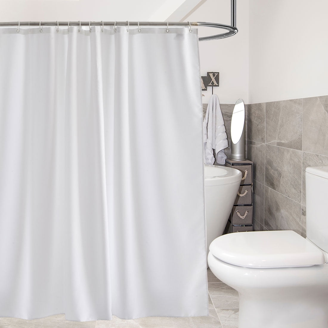 White Waffle Weave Shower Curtain Fabric Long 72x72inch Curtains