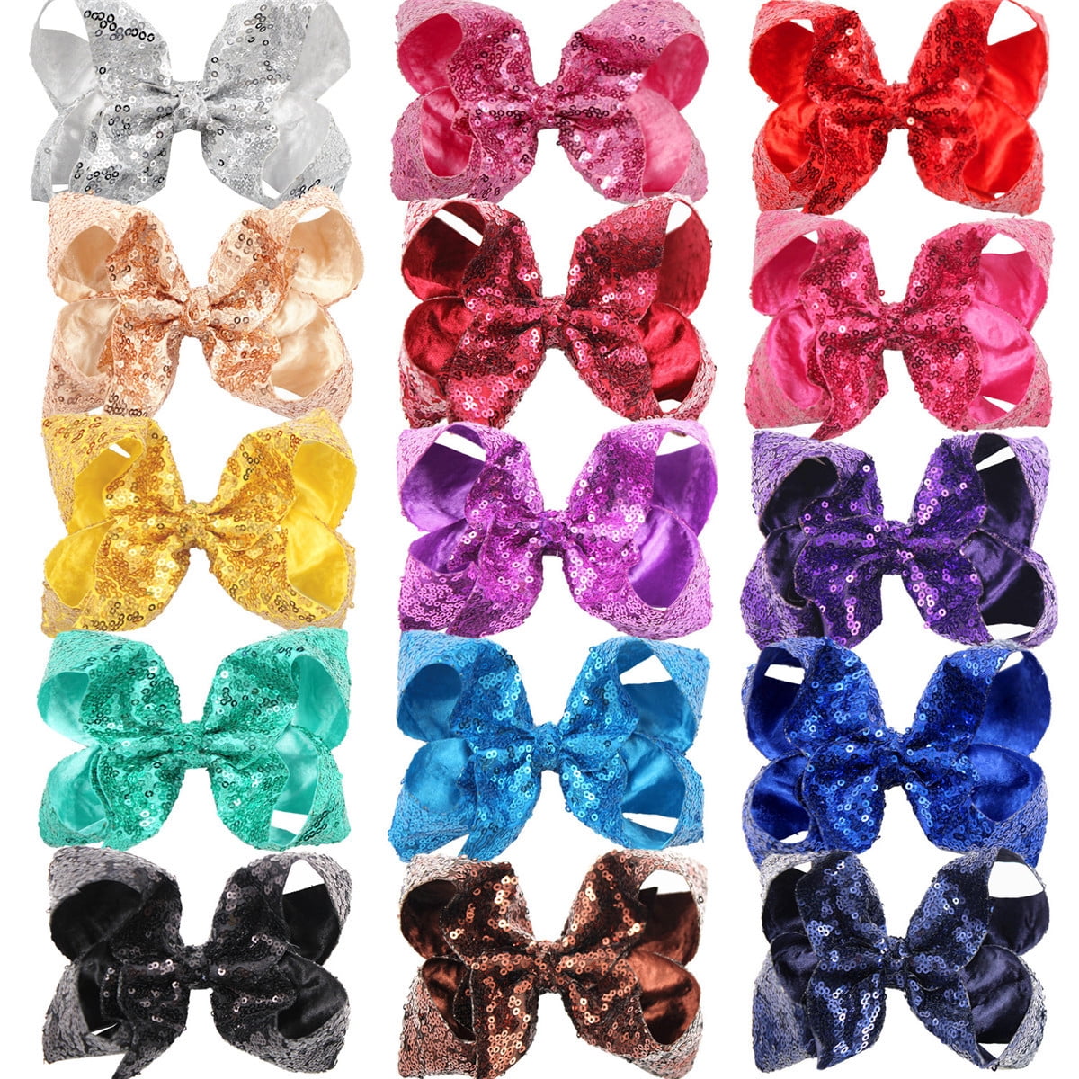 15PCS Large Sequin Hair Bows with Clips Sparly Rainbow Bow Hair Barrettes for Toddlers Kids Children Teens