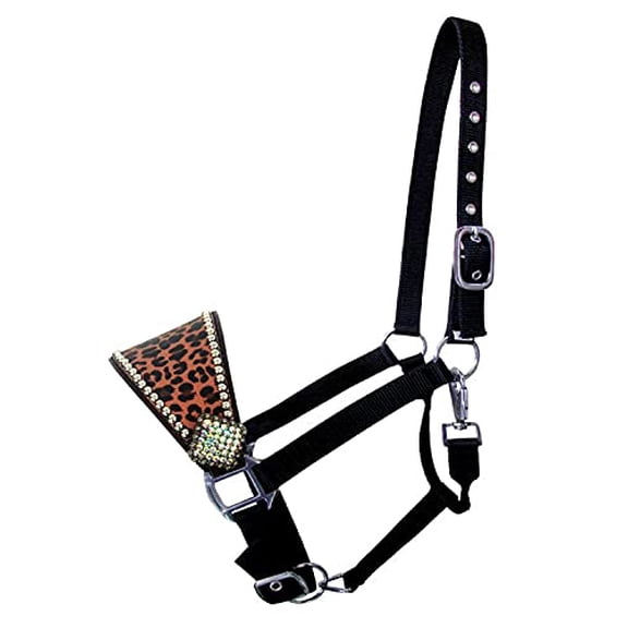 Showman Nylon Bronc Halter w/ Cheetah Print Leather Noseband.