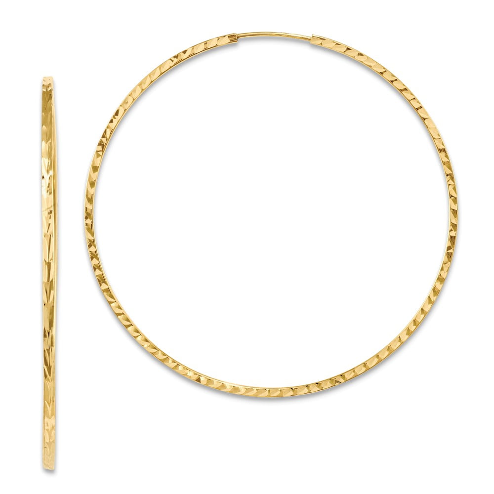 FB Jewels Solid 14K Yellow Gold Diamond-Cut Square Tube Endless Hoop Earrings