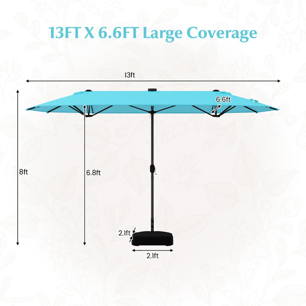 Yardi Yarda 13FT Double-sided Patio Umbrella with Solar Lights for Garden Pool Backyard-Turquoise