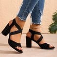 thumbnail image 4 of Pandaie Women Open Toe Heels Sandals Ankle Strap 2.95 Inch Chunky Heeled Dressy Pumps Slingback Casual Wedding Party Dress Thong Shoes Black Size 6, 4 of 9