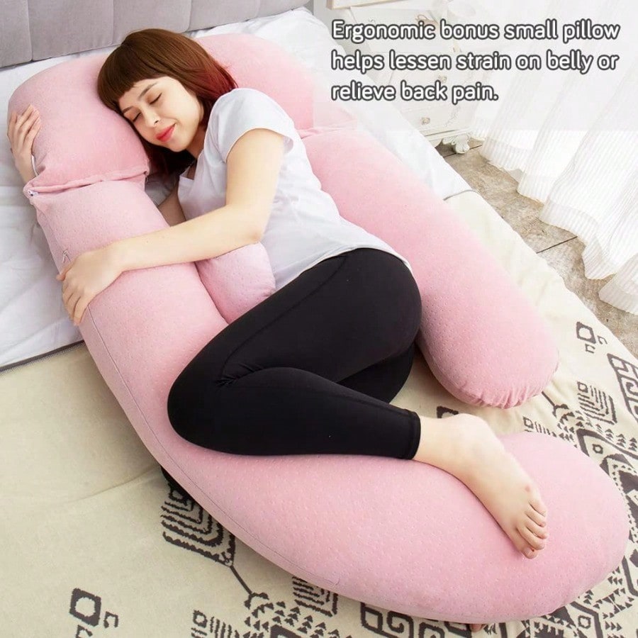 60in Full Body Pillow Nursing Maternity And Pregnancy Pillow Extra Large U Shape Pillows With Detachable Side Separate Support Pillow And Removable Cover Velvet Light Pink