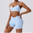 thumbnail image 2 of Traje de yoga de manga corta de secado rápido for mujer, pantalones cortos deportivos for correr y entrenar, traje de fitness con sujetador., 2 of 7