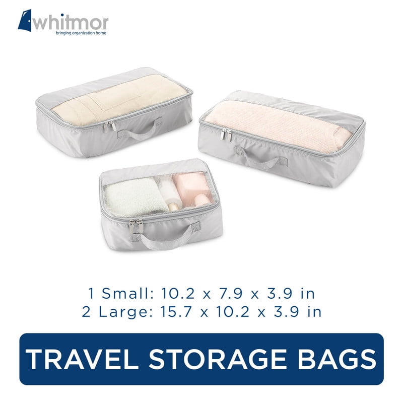 Whitmor Gray Set Of 3 Travel Packing Lightweight Luggage Organizers Cubes