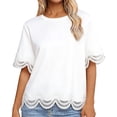 thumbnail image 2 of Women's Summer Solid Color Lace Short Sleeve Crew Neck T-Shirt Top, 2 of 5