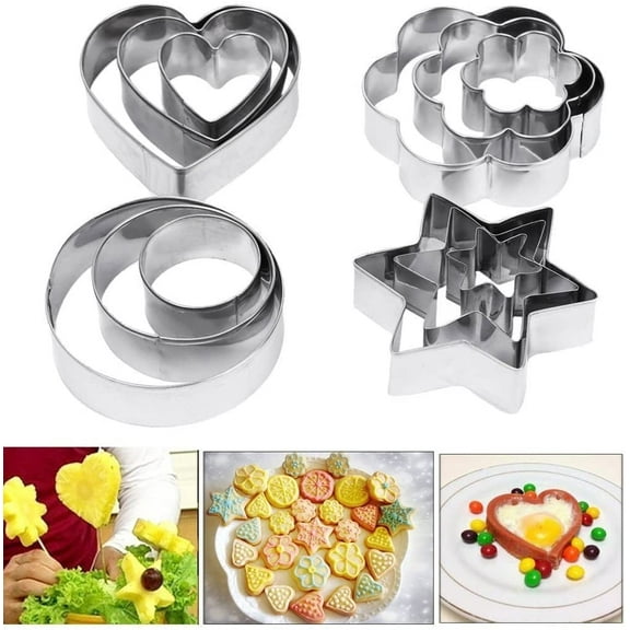 Cookie Cutters Biscuit Shapes Set, Casewin 12Pcs Cookie Pastry Fruit Vegetables Stainless Steel Molds Cutters | Heart Star Circle Flower Shaped Mold Cookie Cutters For Halloween Christmas Valentine