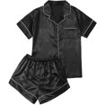 thumbnail image 1 of Ensemble de Pyjama 2 Pcs en Satin pour Femmes, Bouton avant, Manches Courtes, 1 of 5