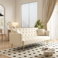 thumbnail image 3 of Convertible Sleeper Sofa, 72 Inch Foldable Sofa Bed with Tufted Back, Velvet Upholstery & 3-Position Adjustable Backrest for Small Spaces & Guest Room, Beige, 3 of 7