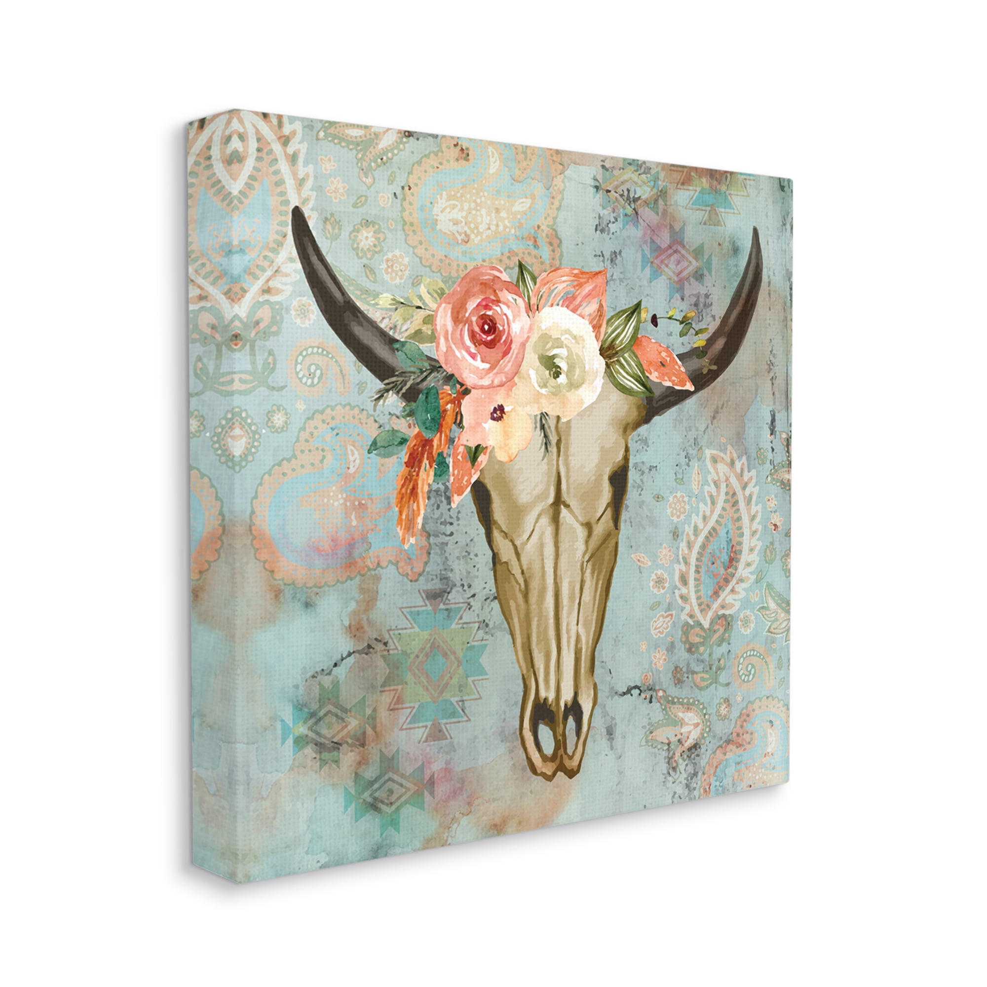 Stupell Southwestern Paisley Animal Skull Animals & Insects Painting Gallery Wrapped Canvas Print Wall Art