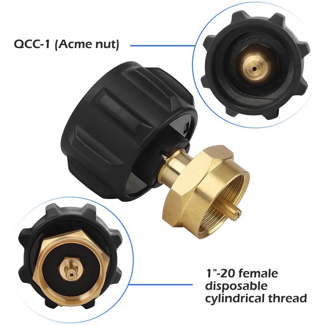Adaptador de llenado de propano del regulador Qcc1 más seguro para cilindros de gas propano de acero tipo 1, cilindros de gas desechables de 1 lb, válvula reguladora de latón macizo 100% Att LingWen 1327534280944