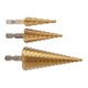 thumbnail image 1 of Abridor de agujeros de Taladro Pagoda ANGGREK juego de brocas cónicas de Acero 3 piezas perforación rápida Acero para metal, 1 of 8