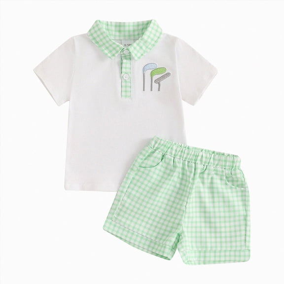 HCNTES Toddler Baby Boy Golf Outfit Polo Shirt & Shorts 2-Piece Set, Boy Summer Vacation Clothes