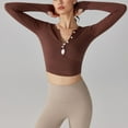 thumbnail image 4 of Trendy Base Layer Crop Top Women Long Sleeve Keyhole Crop Tops with Thumb Hole for Women Seamless Ribbed Cropped Tee, 4 of 6