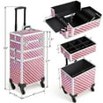 thumbnail image 3 of 3 in 1 Rolling Makeup Case Professional Cosmetic Train Case Beauty Storage Trolley for Make Up Hairstylists Nail Tech Bloggers, Holographic Pink, 3 of 9