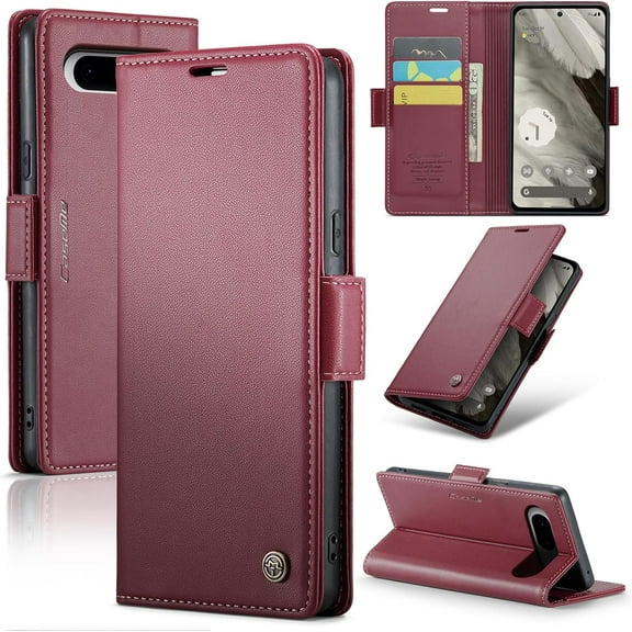 for Google Pixel 8 Case, [RFID Blocking] PU Leather Wallet Flip Folio Case with Card Holder Kickstand Shockproof Phone Cover for Google Pixel 8 (Red)