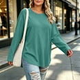 thumbnail image 6 of Vivianyo HD Women's Plus Size Round Neck Long Sleeve Tunic Top, Curved Split Hem Loose Shirt for Autumn Daily Errands Casual Outings, Sizes L-4XL, 6 of 8