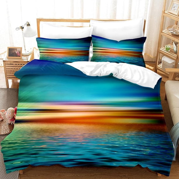 3D Sunset Sky Sea Landscape Quilt Cover Set Ropa de Cama Funda Nórdica Fundas de Almohada
