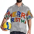 thumbnail image 4 of Christmas Font Men's Short Sleeve Printed Button Down Beach Shirt Casual Summer Unisex Tops with Spread Collar, 4 of 6